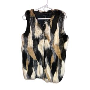 NWOT Cynthia Rowley Faux Fur Vest Small Brown/Ivory/Black